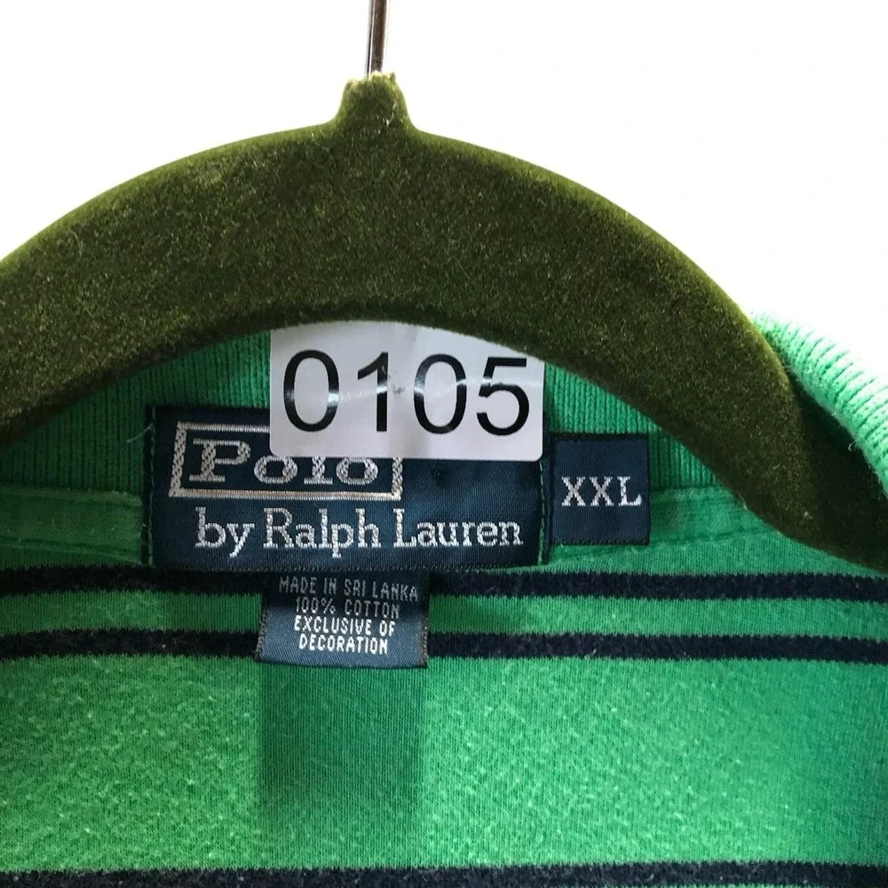 Ralph Lauren Polo Green Stripe Knit 100% Cotton Polo Shirt‎ Short Sleeve 2X Logo